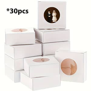 30-pack Square Paper Gift Boxes With Round Clear Window, Foldable Small Jewelry Boxes, 3.15×3.15×1.18inch, , Wedding, Party, Birthday, Anniversary Packaging Arts, Crafts & Sewing Shop Online at Dubai Trades
