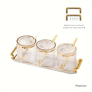 300ml Creative 1 Tray 3 High Jars 3 Lids Color With Cover Divided Snack And Dried Fruit Tray, Elegant Tableware | Style Tray | Clear Glass Jars, Tea Tray Dining & Entertaining Shop Online at Dubai Trades