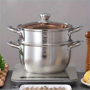 304 Stainless Steel Food-grade Steamer Pot Set, Thickened 5-layer Composite Bottom, For Steaming And Soup Cooking, Seafood Steamer With Transparent Lid Cookware Shop Online at Dubai Trades