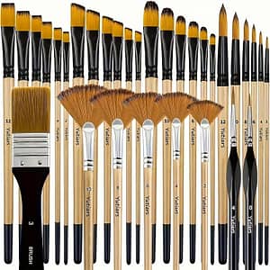 32pcs Artist Paint Brush Set With Nylon Bristles – For Acrylic, Oil, & Watercolor Painting – Includes Round, , Flat, Fan, Angle & Fine Detail Brushes – Beginners & Professionals Arts, Crafts & Sewing Shop Online at Dubai Trades