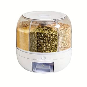 360° Rotating 6-compartment Grain Storage Container Dispenser, Abs Material, Food-grade Pet, No Electricity Required, Dispensing For Small Grains, Beans, Food Dispensers Shop Online at Dubai Trades