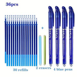36pcs Set Of Erasable Gel Pens 0.5mm Blue With Replaceable Cores, Magic Erasable Gel Pens With Full Needle Tube Tips, Hot Erasable Office Student Stationery Gel Ink Rollerball Pens Shop Online at Dubai Trades 2