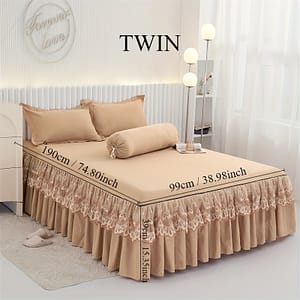 3pcs Bed Skirt Set (bed Skirt * 1+pillowcase * 2, Without Core), Solid Color Double-layer Lace Bed Sheet And Bedspread, All Season Universal Non-slip Bedding Set Bed Skirts Shop Online at Dubai Trades