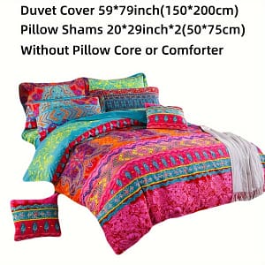 3pcs Bohemian Style Polyester Duvet Cover Set, Duvet Cover And Pillowcases No Filler, Soft Breathable Fabric, Modern Printed Home Bedroom Decor Bedding Shop Online at Dubai Trades