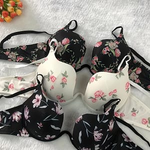3pcs Bras, Polyester And Elastane , Knit Fabric, Scoop, Floral Pattern, With Non-removable Padding, Underwire For Adults Bras Shop Online at Dubai Trades