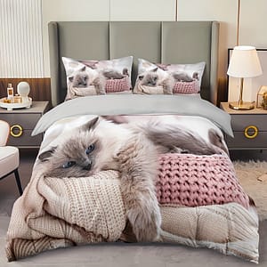 3pcs Cat Print Bedding Set – Includes 1 Duvet Cover & 2 Pillowcases, Breathable Polyester, Machine Washable – Bedding Shop Online at Dubai Trades