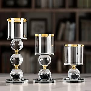 3pcs Crystal Glass Candle Holder, Polished Tabletop Centerpiece, Romantic Dinner Photo Props For Christmas Halloween Easter Hanukkah Thanksgiving Candleholder Sets Shop Online at Dubai Trades