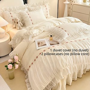 3pcs Duvet Cover Set, Beige White Princess Fairy Wind Theme, Polyester 100%, Machine Washable, Zipper Closure, Includes 1 Duvet Cover And 2 Pillowcases – No Insert Bedding Shop Online at Dubai Trades