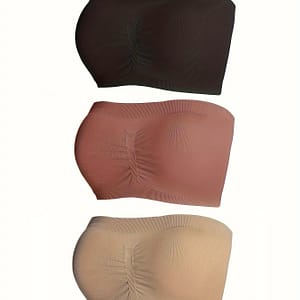 3pcs Elegant Women’s Strapless Bandeau Bras – Seamless, Wireless, No Padding, Nylon & Elastane , Hand Washable – Available In Black, Beige, White Clothing, Shoes & Jewelry Shop Online at Dubai Trades