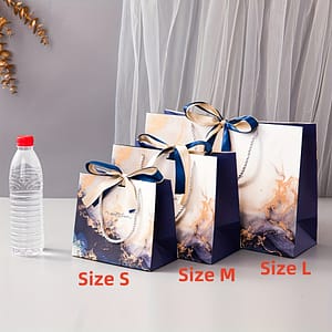 3pcs Gift Wrapping Bags (with Ribbon) Marble Pattern Paper Bags With Handles For Gifts Box Packs Shop Online at Dubai Trades
