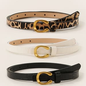 3pcs Leopard & Letter Print Belt Set With U-shaped Alloy Buckle – Versatile Thin Waistbands For Women, Casual Or Business Accessories Shop Online at Dubai Trades