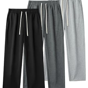 3pcs Men’ Color Drawstring Sweatpants, Loose Fit Straight Leg Trousers For Spring Autumn Sportswear Active Pants Shop Online at Dubai Trades