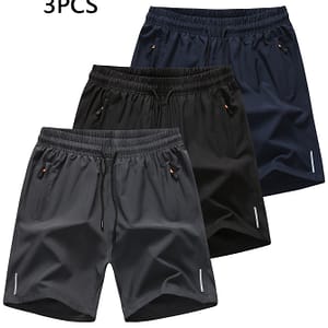 3pcs Men’ Drawstring Casual Sports Shorts – Breathable, High-stretch Polyester Blend For Outdoor Activities Active Shop Online at Dubai Trades 2