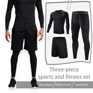 3pcs Men’ Fitness Set, Long Sleeve Shirts & Pants & Shorts, Quick-drying Stretchy Basketball Training Set Clothing Shop Online at Dubai Trades