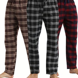 3pcs Men’s Plaid Pattern Casual Homewear Long Pants, Pajama Sleep Bottom, Loungewear Sleep Wear Trousers Clothing Shop Online at Dubai Trades