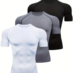 3pcs Men’s Quick Dry Stretch Short Sleeve Round Neck T-shirts Set, Summer Gym Fitness Training Active Shop Online at Dubai Trades