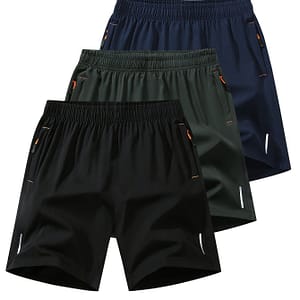 3pcs Men’s Set Of Solid Shorts With Zippered Pockets, Breathable And Comfy Drawstring Shorts For Summer Training, Fitness And Gym Wear Clothing Shop Online at Dubai Trades
