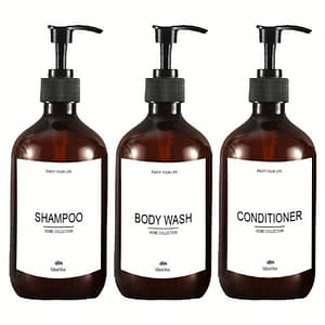 3pcs Refillable Shampoo Conditioner Body Wash Dispenser Bottles With Pump, Bathroom Lotion Dispenser Container With Waterproof Labels 500ml/16.9oz Bath Shop Online at Dubai Trades