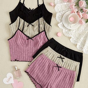 3pcs Set Of Women’s Sleepwear Including Pajamas, Shorts, And A Tank Top Made From Soft, Skin-friendly Fabric For Comfortable And Casual . Clothing Shop Online at Dubai Trades