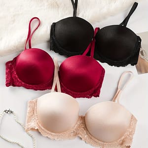 3pcs Simple Solid Contrast Lace Bra, Comfy & Breathable Push Up Bra, Women’s Lingerie & Underwear Bras Shop Online at Dubai Trades