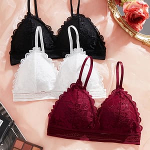 3pcs Simple Solid Floral Lace Bra, Comfy & Breathable Triangle Cup Bra, Women’s Lingerie & Underwear Bras Shop Online at Dubai Trades