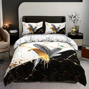 3pcs Soft & Breathable Duvet Cover Set – Black & Feather Print, Includes 1 Duvet Cover And 2 Pillowcases (no Insert) – Bedding Shop Online at Dubai Trades