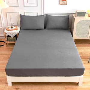 3pcs Soft Breathable Fitted Sheet Set, Polyester 100%, Machine Washable, Solid Color, Includes 1 Fitted Sheet & 2 Pillowcases, , Sanded , 90g Fabric Weight, 30-34cm Deep Pocket Bedding Shop Online at Dubai Trades