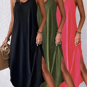 3pcs Solid Color Cami Dress, Spaghetti Strap Casual Dress For Summer & Spring, Women’s Clothing Clothing Shop Online at Dubai Trades