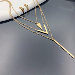 3pcs Stainless Steel Long Strip V-shaped Geometric Pendant, Necklace, Triangle Earrings, Birthday Holiday Gift, Clothing Decoration, Party Accessories Clothing, Shoes & Jewelry Shop Online at Dubai Trades