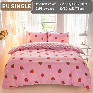 3pcs Strawberry Print Duvet Cover Set – Soft, Breathable Polyester Bedding With Zip Closure For – Includes 1 Duvet Cover & 2 Pillowcases (no Insert) Bedding Shop Online at Dubai Trades