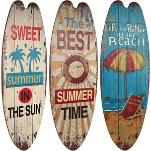 3pcs Surfboard Wall Decor, 17.6″x6.2″ Surf Boards For Decorating, Beach Theme Decor Wooden Surfboard Wall Sign For Living Room, Bedroom, Bathroom Themed Door Club Ornament Hanging Ornaments Shop Online at Dubai Trades