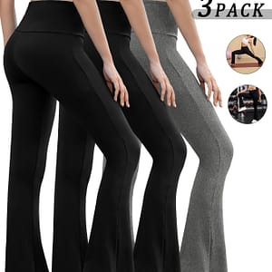 3pcs Women’s High-waisted Flare Leggings – Tummy Control, Stretchy Bootcut Pants In Black, Heather Gray, & Burgundy – Comfortable Yoga & Casual Wear Clothing, Shoes & Jewelry Shop Online at Dubai Trades