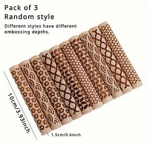 3pcs Wood Embossed Rolling Pin Carving Pattern Printing Rolling Dough Tool Pottery Handmade Printing Tool Diy Handmade Embossed Rolling Pin Dough Embossing Tool Baking Tools Shop Online at Dubai Trades