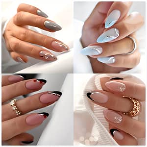 4 Packs (96 Pcs) Short Almond Press On Nails With Glitter , French Style Fake Nails,full Cover False Nails For Women And Girls Beauty & Personal Care Shop Online at Dubai Trades