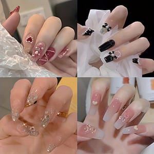 4 Packs 96pcs -on Set, Length Full Artificial Tips, Handcrafted 3d Rhinestone Bow, Bear Accents, Application For Women Beauty & Personal Care Shop Online at Dubai Trades