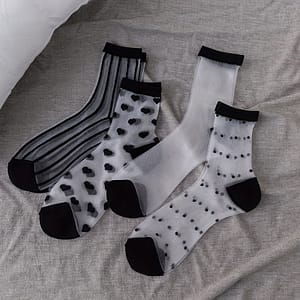 4 Pairs/set/8 Pairs/set Women’ And White Card Mid-calf Socks Spring/summer Thin Transparent Crystal Casual Socks Accessories Shop Online at Dubai Trades