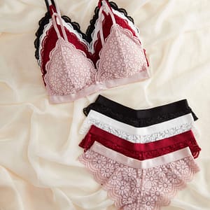 4 Sets Floral Lace Bra & Panties, Romantic Triangle Cups Bra & Scallop Trim Panties Lingerie Set, Women’s Lingerie & Underwear Clothing Shop Online at Dubai Trades