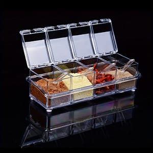 4-grid Acrylic Salt And Pepper Shaker Set With Spoons, Transparent Condiment Storage Containers For Kitchen And Restaurant Use Business, Industry & Science Shop Online at Dubai Trades