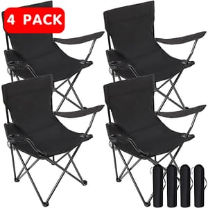 4-pack Adult Folding Camping Chairs – Portable Outdoor Chair With Iron Alloy Frame, Mesh Cup Holder, Foldable Design For Camping, Fishing, Sports, Includes Carrying Bag Camping & Hiking Shop Online at Dubai Trades