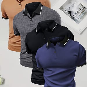 4-pack Men’s Summer Shirts, Solid Color Short Sleeve, Regular Fit, Knit Fabric, Polyester 95%, Elastane 5%, Lapel Collar, Button Detail, Slight Stretch, Casual Sportswear Tops Clothing Shop Online at Dubai Trades