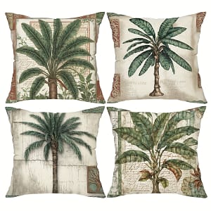 4-pack Tree Vintage Throw Pillow Covers, Green Leaf Decorative Cushion Cases, 18″x18″, Polyester, Zip Closure, For Couch Sofa Bedroom, Hand Wash – Without Inserts Decorative Pillows Shop Online at Dubai Trades