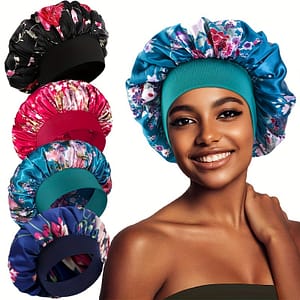 4-piece Wide-brim Satin Print Sleep Caps – Curly Hair – No Fragrance – Knit Fabric – Hair Care Accessories Beauty & Personal Care Shop Online at Dubai Trades