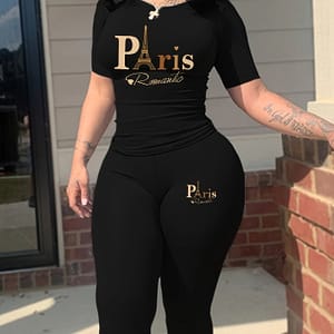 4222p62 -border European And American Women’s Renovation T-shirt And Trousers Short Sleeve Suit, Skinny Clothing Shop Online at Dubai Trades