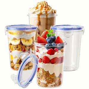 4pcs 23oz Leak-proof Overnight Oats Containers With Blue Lids – Reusable, Portable Clear Plastic Food Storage Jars For Yogurt, Soup, Cereal, – Ideal For Breakfast & Snacks Container Sets Shop Online at Dubai Trades