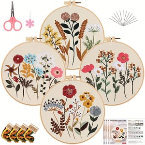 4pcs Embroidery Kit With Floral Pattern And Instructions Hoops Floss Threads Needles, 3 Pack Cross Stitch Kits Embroidery Starter Kit Hand Embroidery Kit For Beginners Arts, Crafts & Sewing Shop Online at Dubai Trades