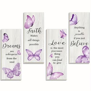 4pcs Faith Love Wall Decor Elegant Purple Pvc Fall Hanging Decor Inspirational Wall Bathroom Accessories For Gift Home & Kitchen Shop Online at Dubai Trades