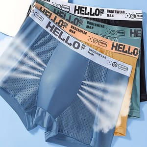 4pcs Men’s Fashion Boxer Briefs, ‘hello’ Alphabet Pattern, Breathable Mesh See-through Underwear, Polyester 95% Elastane 5%, Medium Stretch Knit Fabric, Casual Shortie Panties Boxer Briefs Shop Online at Dubai Trades
