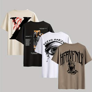 4pcs Men’s Graphic Tees – “” & More Designs, Casual Crew Neck Short Sleeve T-shirts In Beige, Black, White – Lightweight Polyester For Summer Outdoor Wear Clothing Shop Online at Dubai Trades 2
