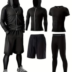4pcs Set, Polyester 95% Elastane 5% Knit Fabric, Crew Neck Hoodie, Solid Color, Breathable Quick-dry For Running, Fitness, Cycling & Outdoor Activities Active Shop Online at Dubai Trades