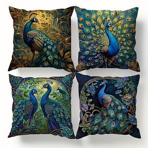 4pcs Vintage Oil Painting Peacock Four-piece Set Single-sided Printed Throw Pillow Sofa Cover – Throw Pillow Cover 45*45cm Decorative Pillows Shop Online at Dubai Trades